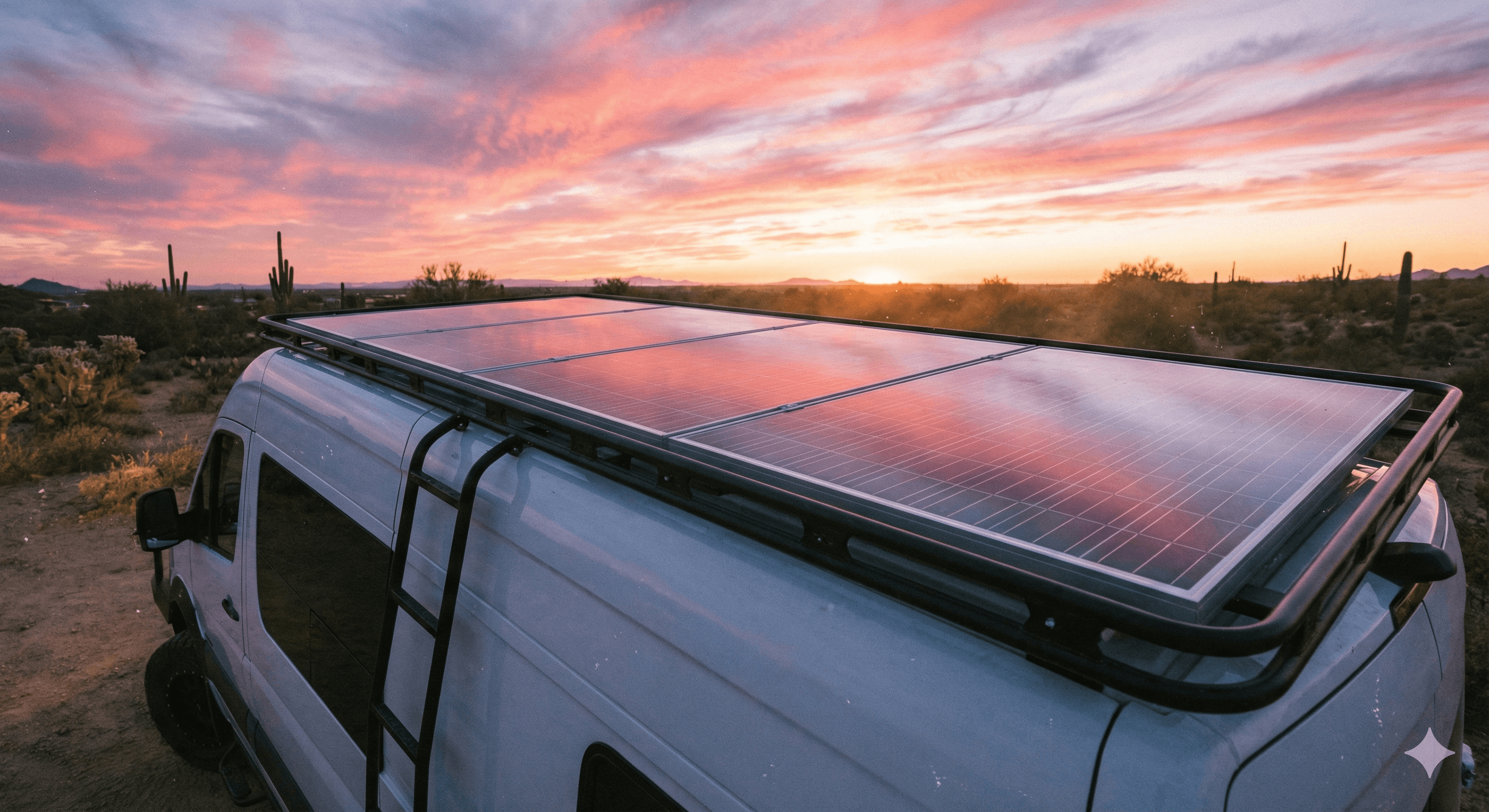 Finished RV electrical system installation with solar panels and battery storage